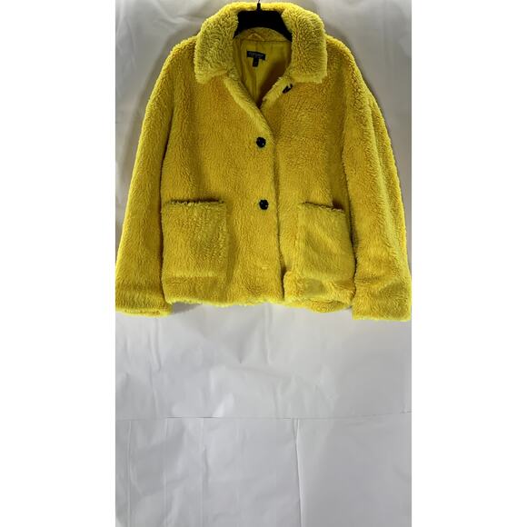 TOPSHOP Women’s Yellow Button-Up Oversized Teddy Jacket SZ 8 - Picture 1 of 11